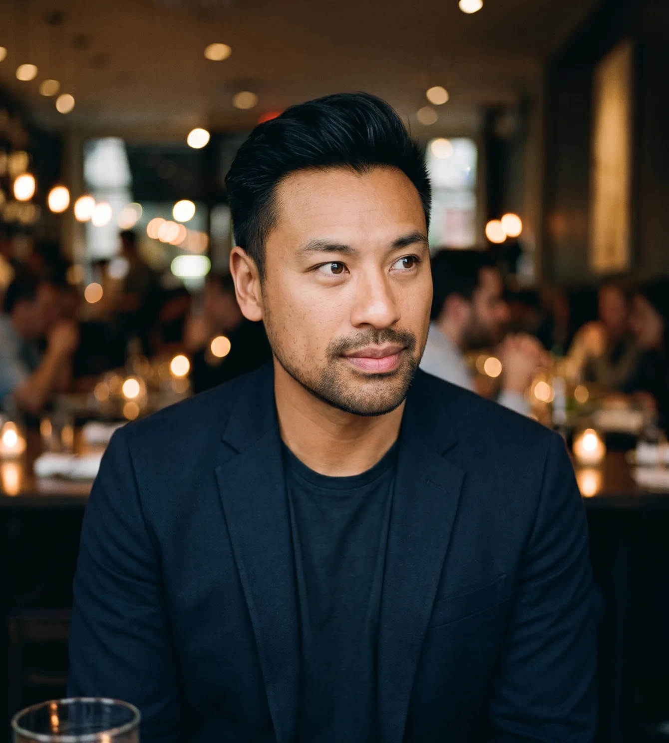 Man in a suit at a restaurant